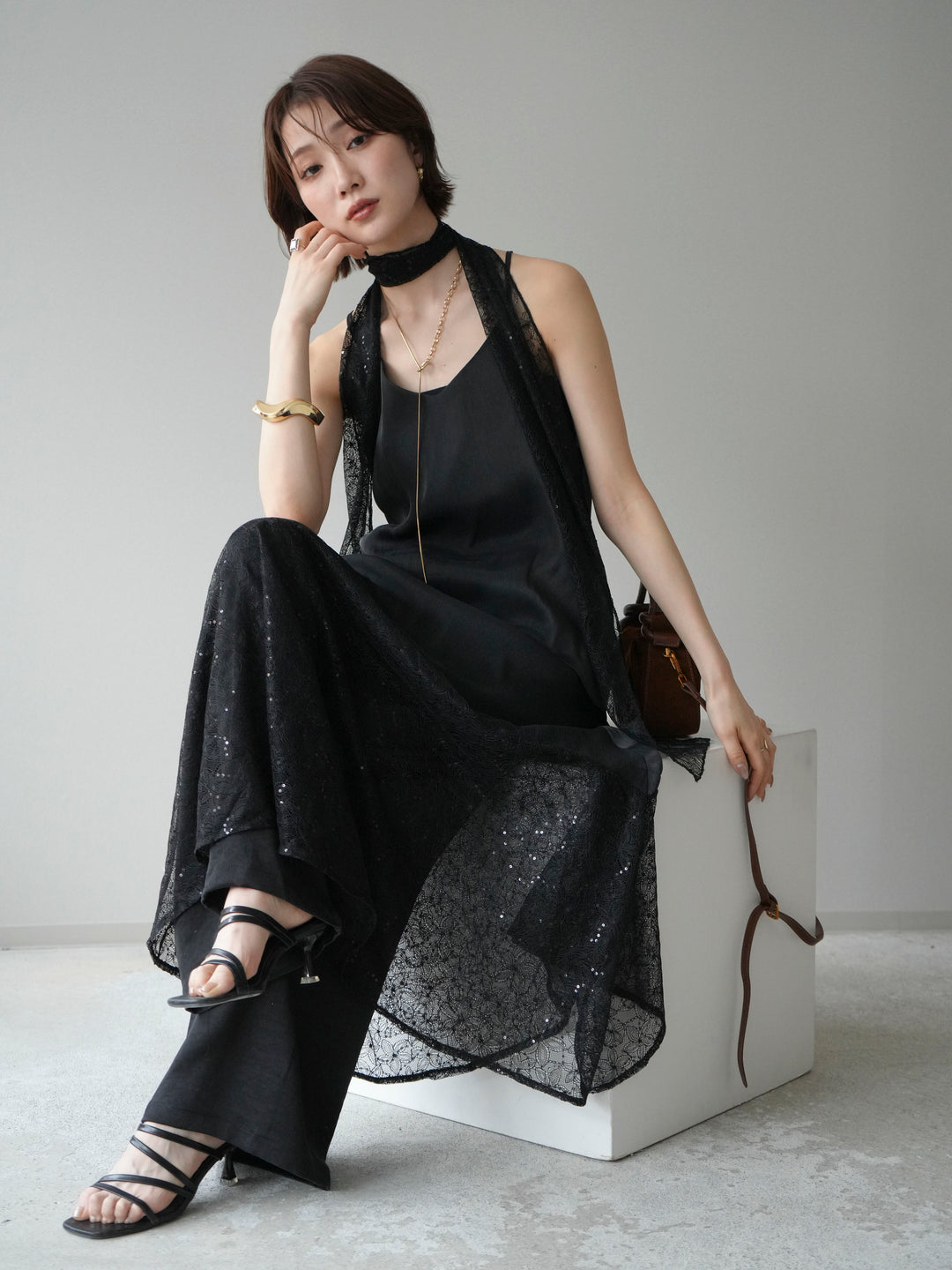 [予約]レースティアードキャミワンピース/black
