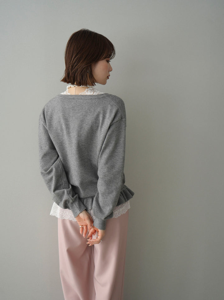 [予約]レーストップ＆フリルニットアンサンブル/gray