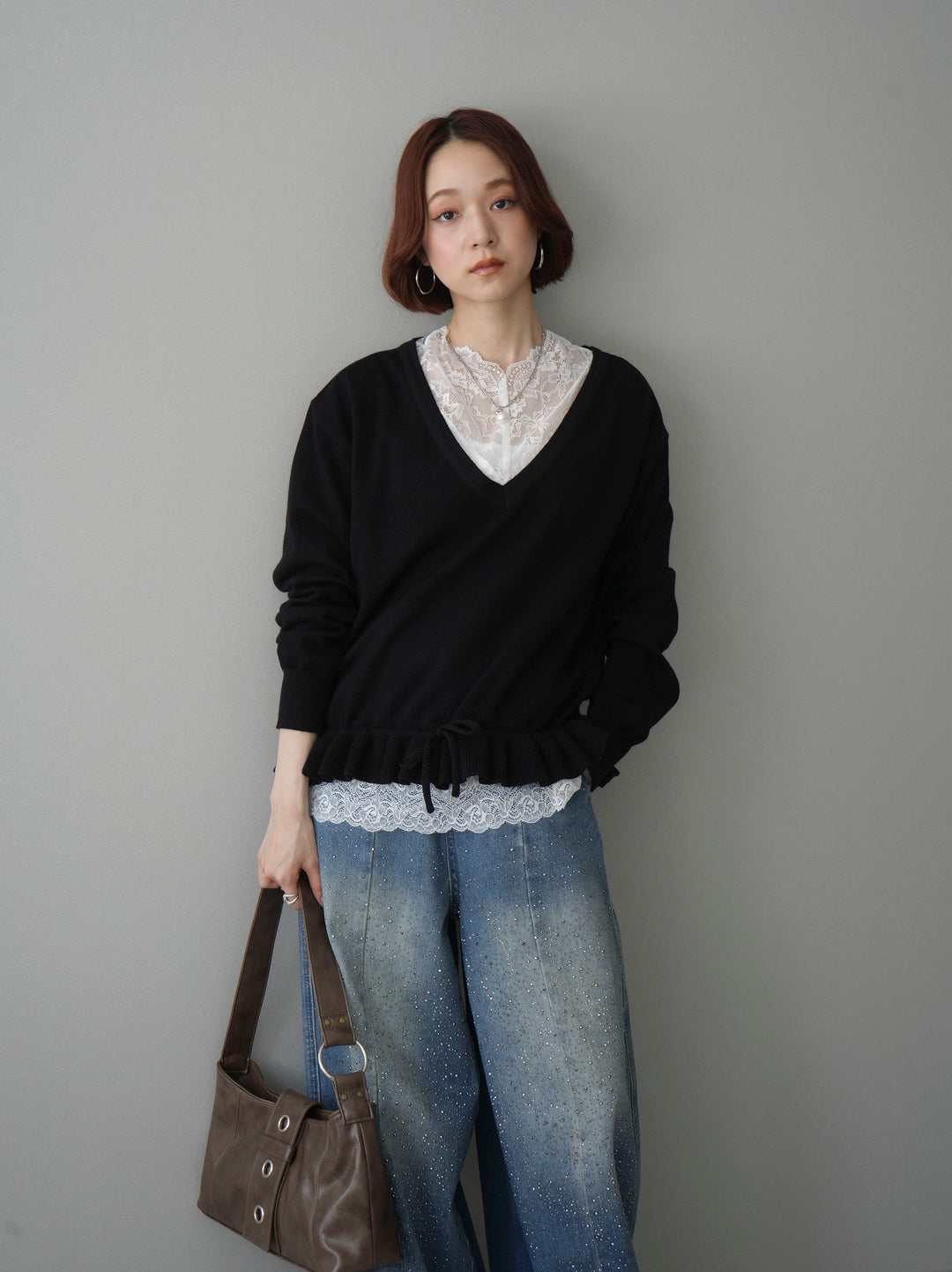 [SET]レーストップ＆フリルニットアンサンブル+選べるアクセセット(2set)