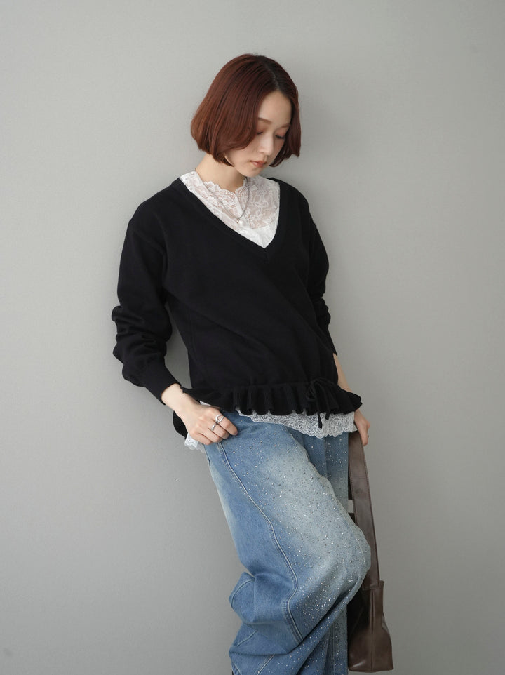 [SET]レーストップ＆フリルニットアンサンブル+選べるアクセセット(2set)