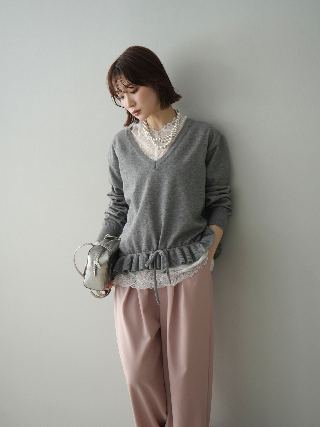 [SET]レーストップ＆フリルニットアンサンブル+選べるアクセセット(2set)