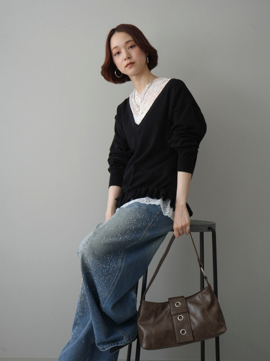 [SET]レーストップ＆フリルニットアンサンブル+選べるアクセセット(2set)