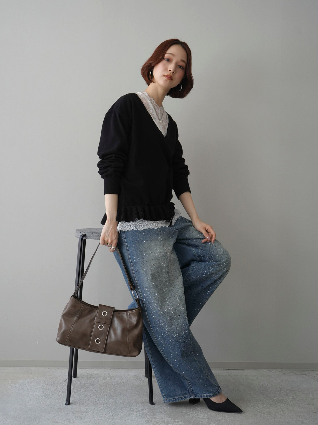 [SET]レーストップ＆フリルニットアンサンブル+選べるアクセセット(2set)