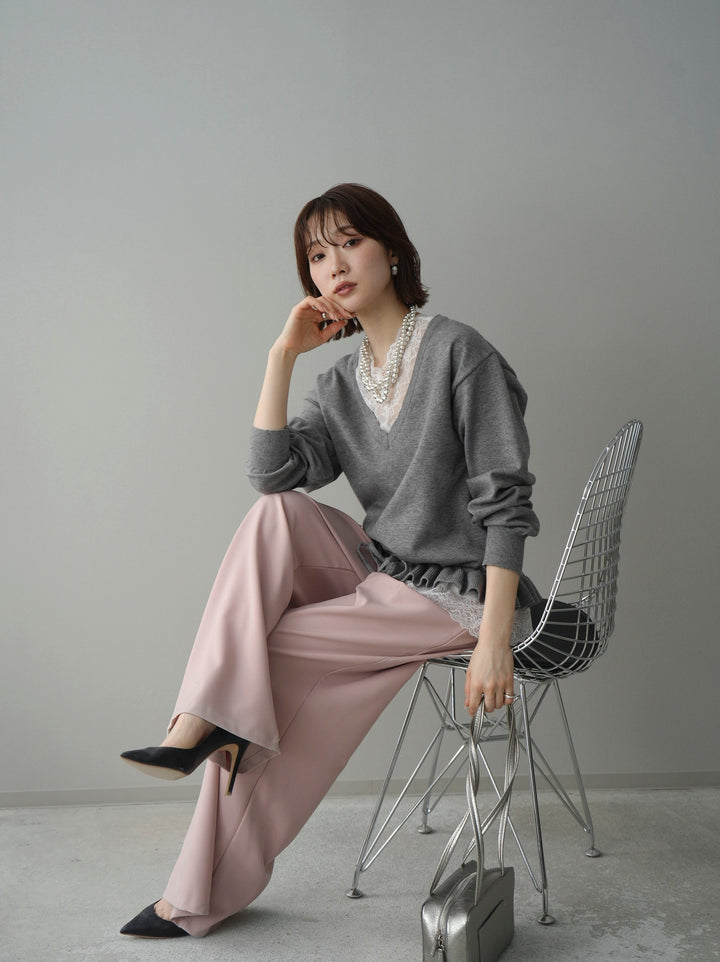 [SET]レーストップ＆フリルニットアンサンブル+選べるアクセセット(2set)