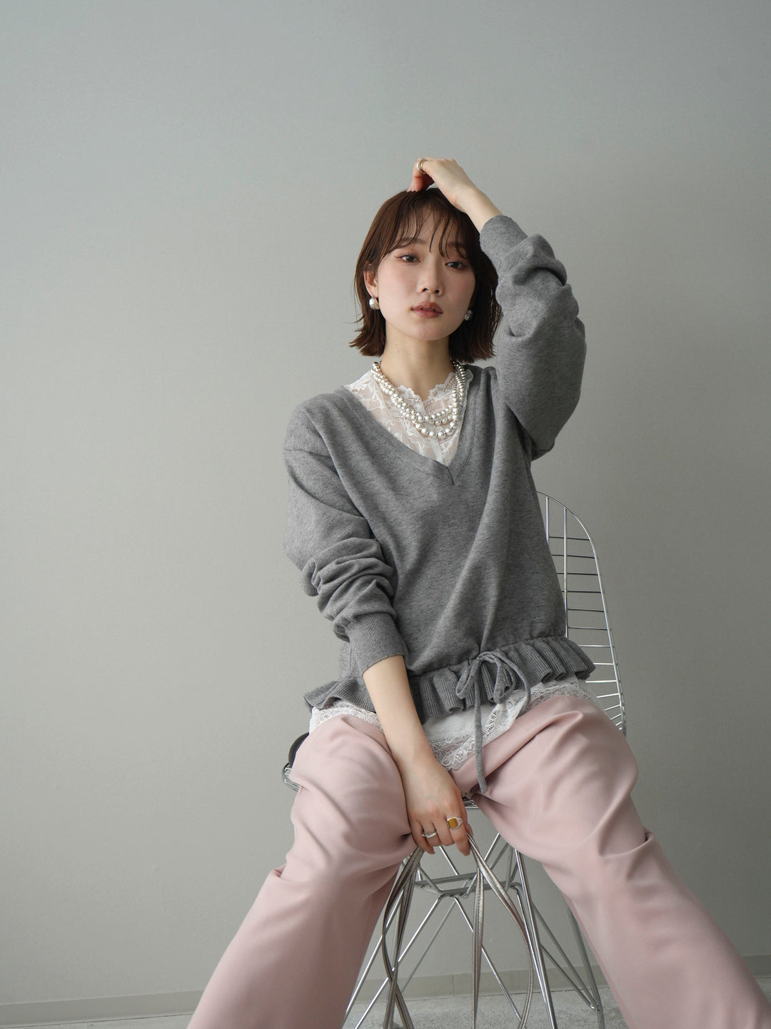 [SET]レーストップ＆フリルニットアンサンブル+選べるアクセセット(2set)