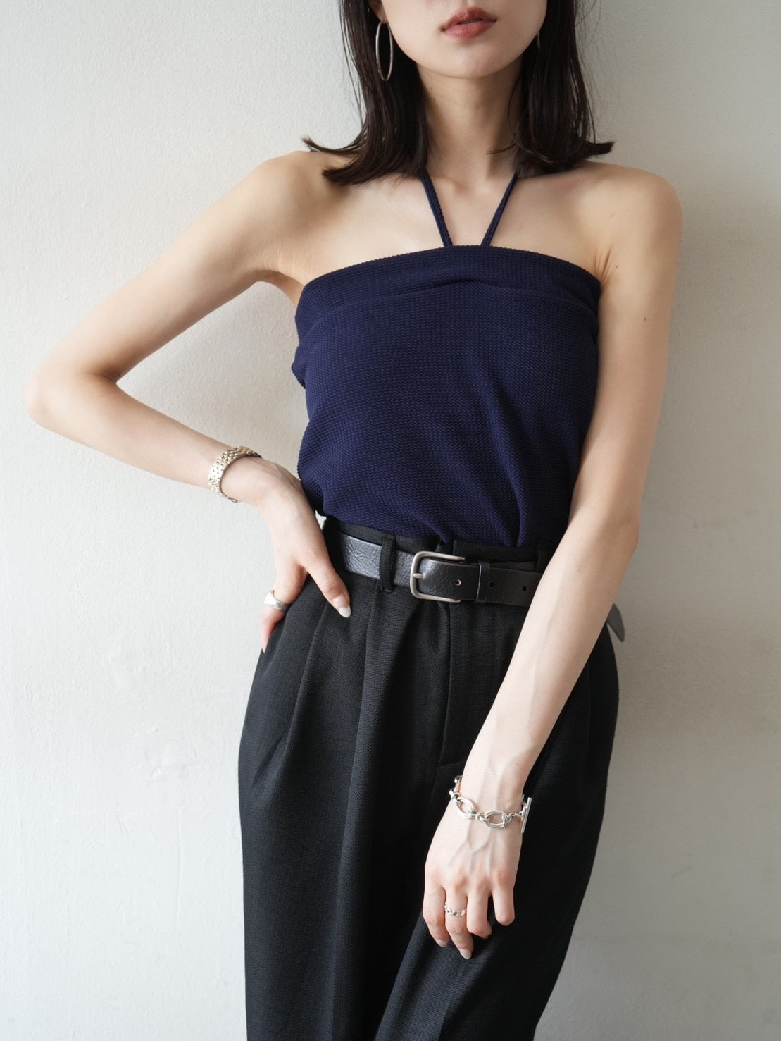 予約]ホルターネックベアトップキャミソール/ネイビー – Lumier