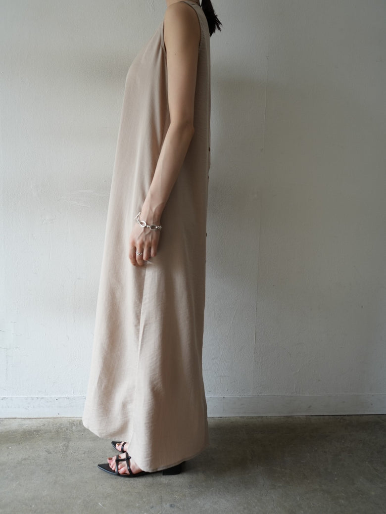 予約]リネンライクバックボタンデザインワンピース/ライトベージュ  