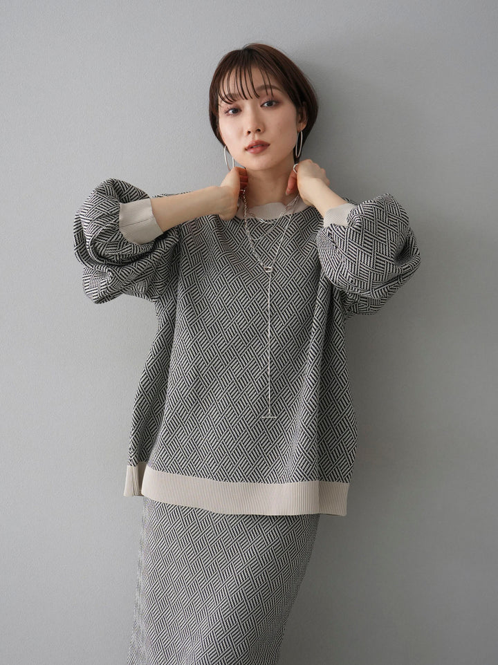 [Pre-order] Geometric pattern polyester over knit pullover/ivory