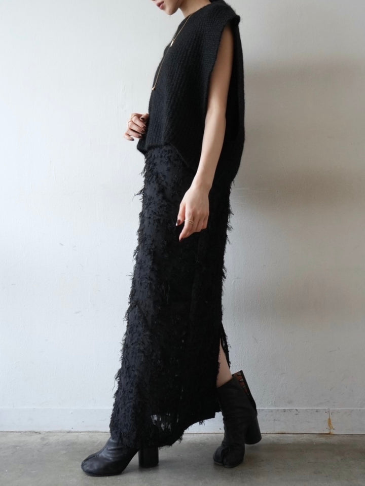 【預訂】羊毛混紡設計針織背心/黑色