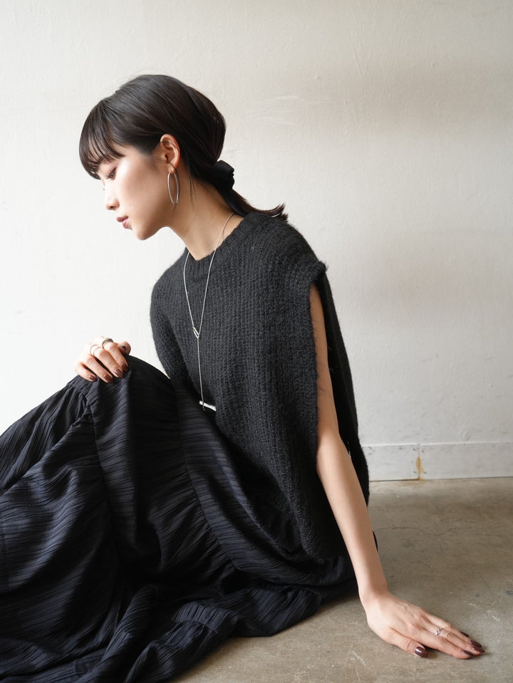 [Pre-order] Wool blend design knit vest/black