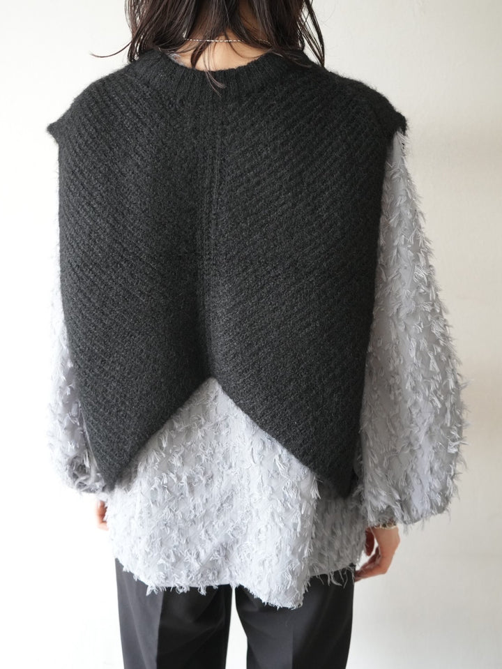 【預訂】羊毛混紡設計針織背心/黑色