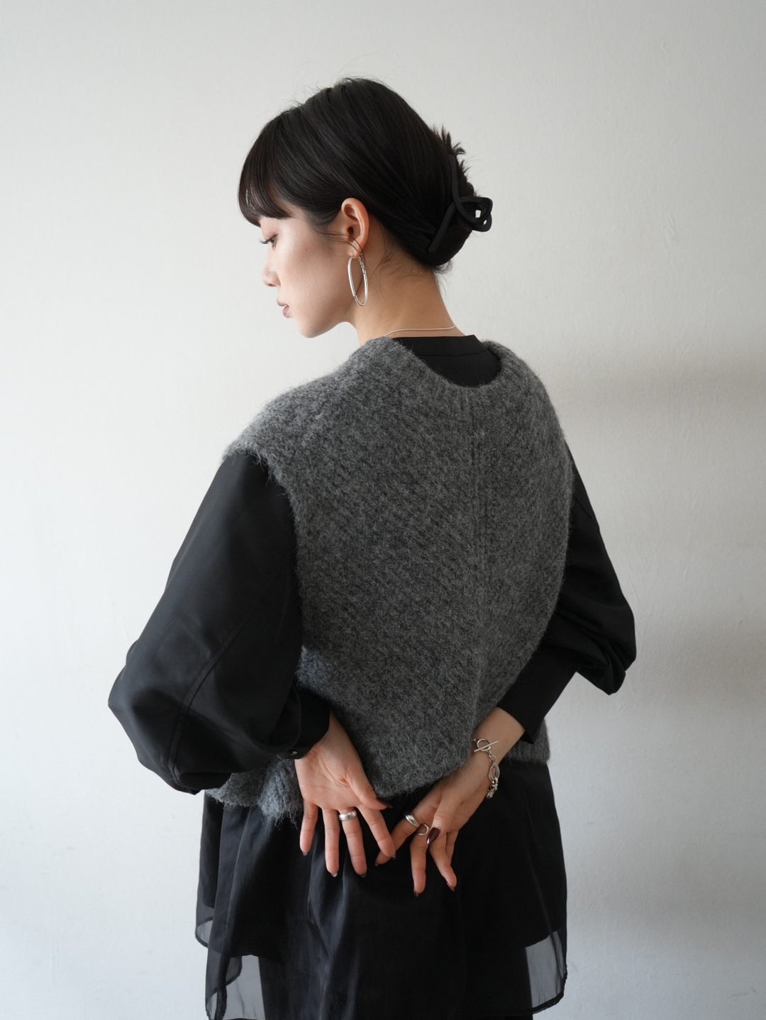 【預訂】羊毛混紡設計針織背心/灰色