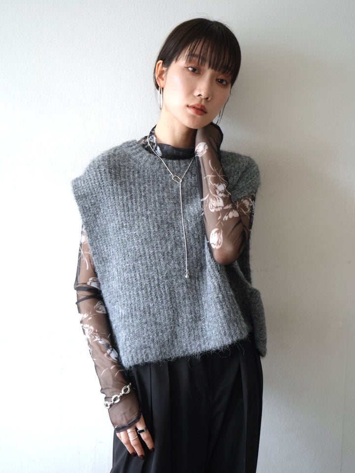 [Pre-order] Wool blend design knit vest/gray