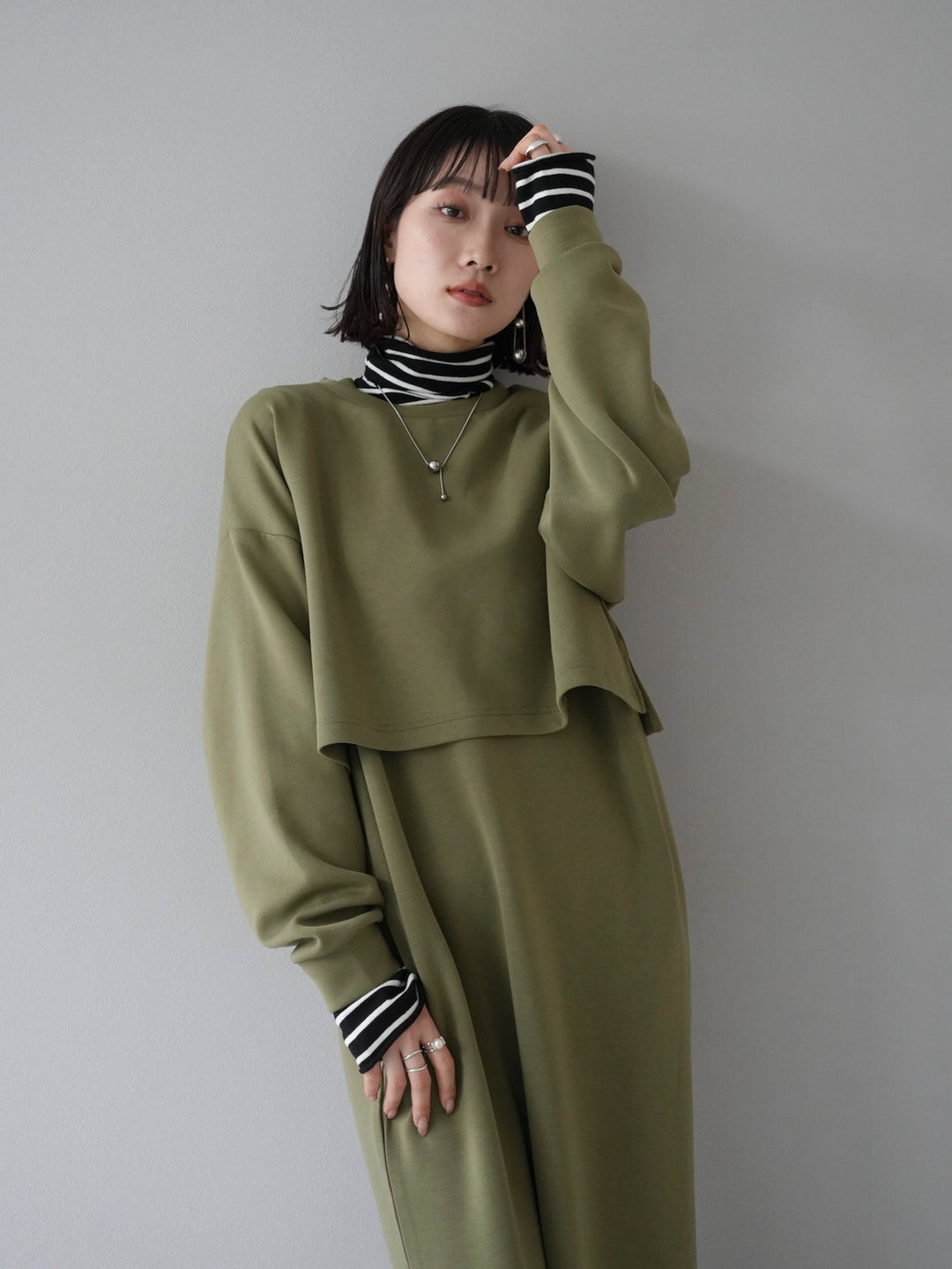 [Pre-order] Ponte crop top ensemble dress/khaki