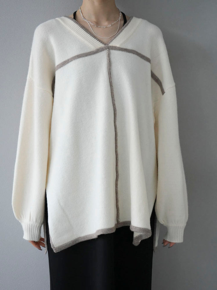 [Pre-order] Color-blocked piping 2-way knit pullover/ivory