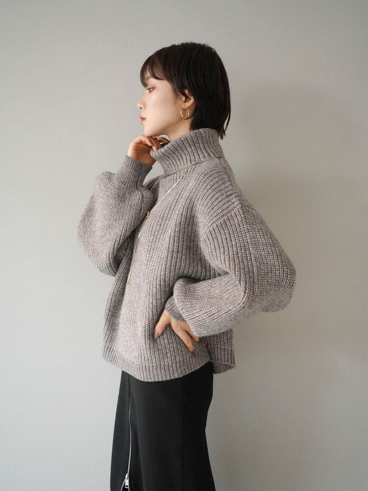 [Pre-order]MIX Yarn Volume Sleeve Turtleneck Knit Pullover/Mocha