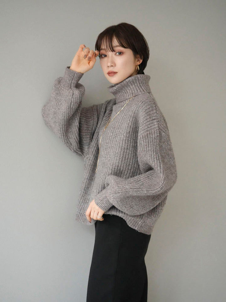 [Pre-order]MIX Yarn Volume Sleeve Turtleneck Knit Pullover/Mocha