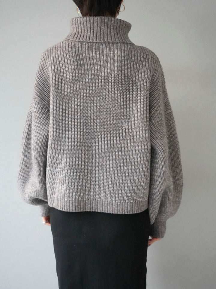 [Pre-order]MIX Yarn Volume Sleeve Turtleneck Knit Pullover/Mocha