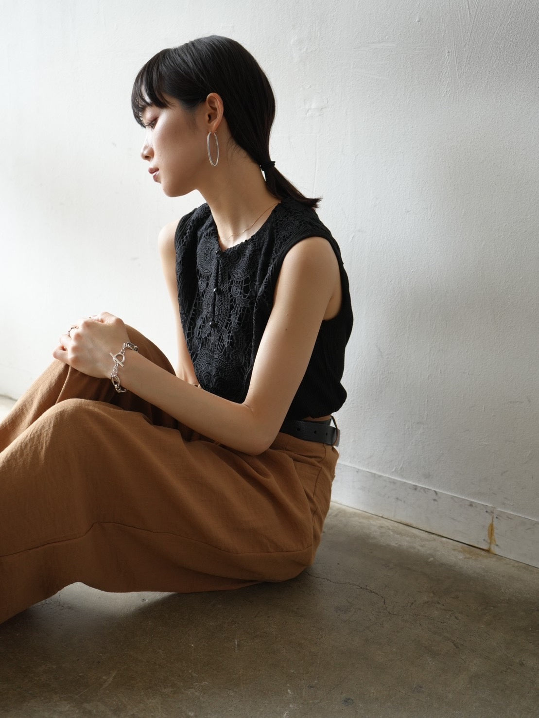 デザインレースリブタンク/ブラック – Lumier