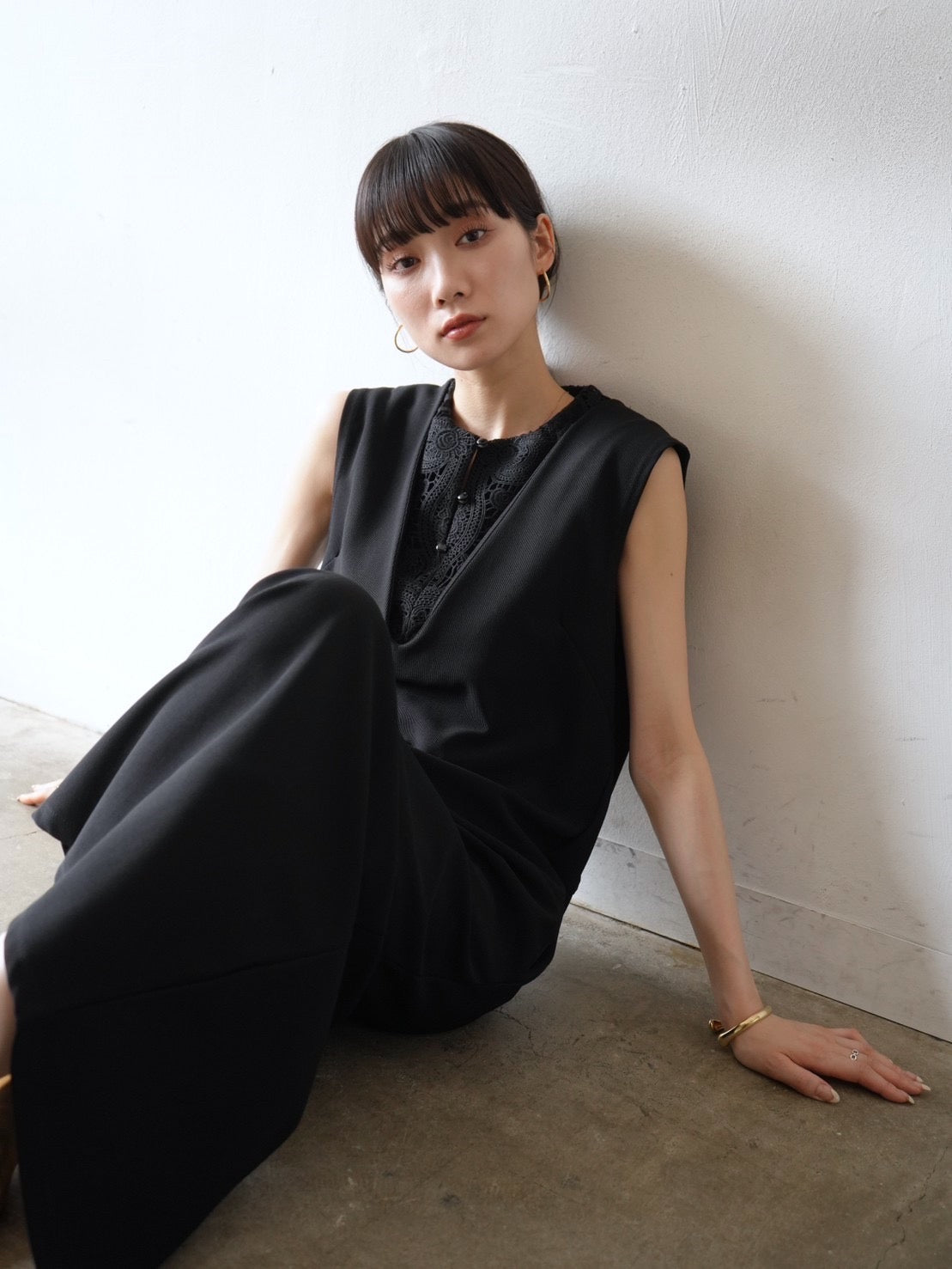 デザインレースリブタンク/ブラック – Lumier