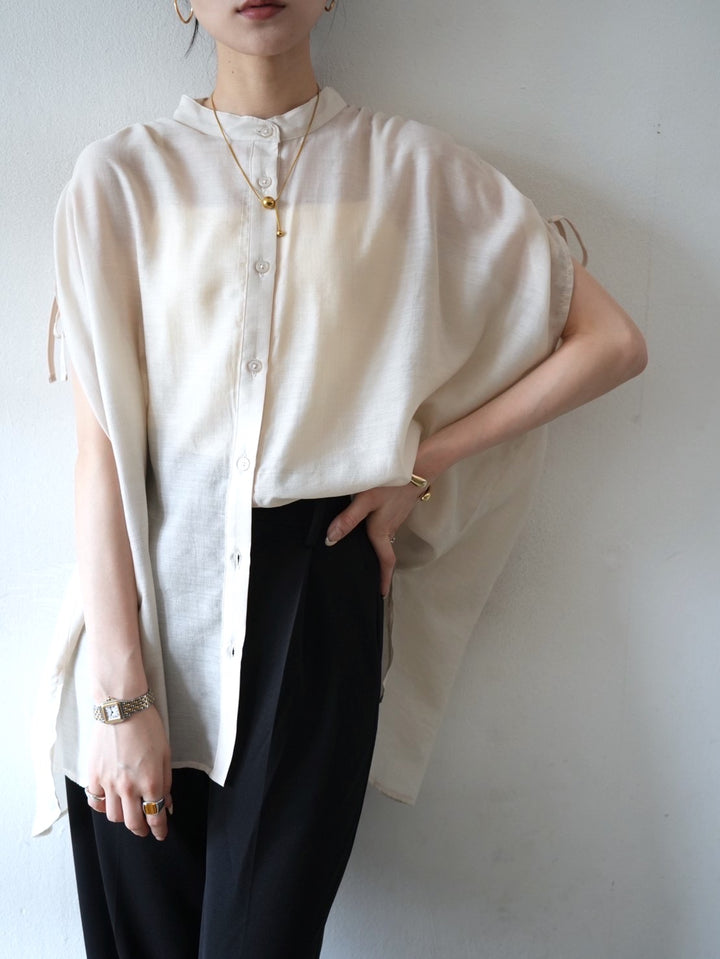 [Pre-order] Band collar shirred sleeve shirt/light beige