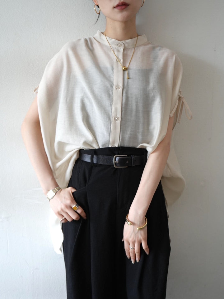 [Pre-order] Band collar shirred sleeve shirt/light beige