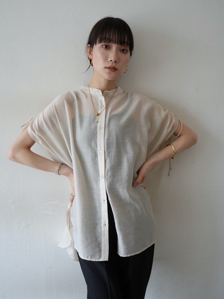 [Pre-order] Band collar shirred sleeve shirt/light beige