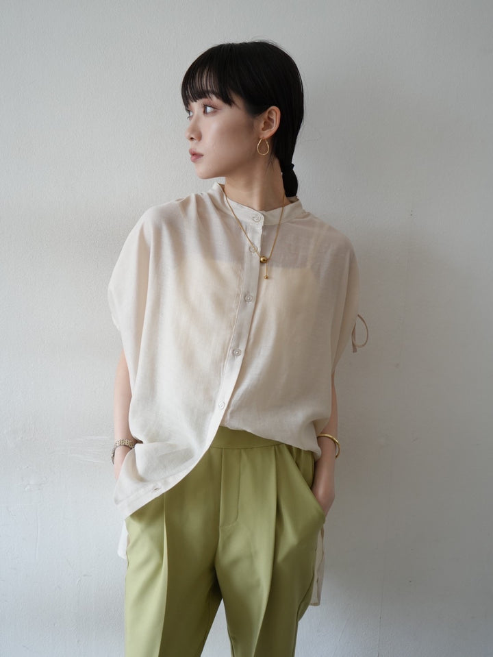 [Pre-order] Band collar shirred sleeve shirt/light beige