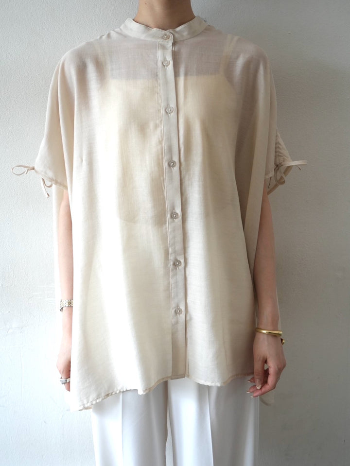 [Pre-order] Band collar shirred sleeve shirt/light beige