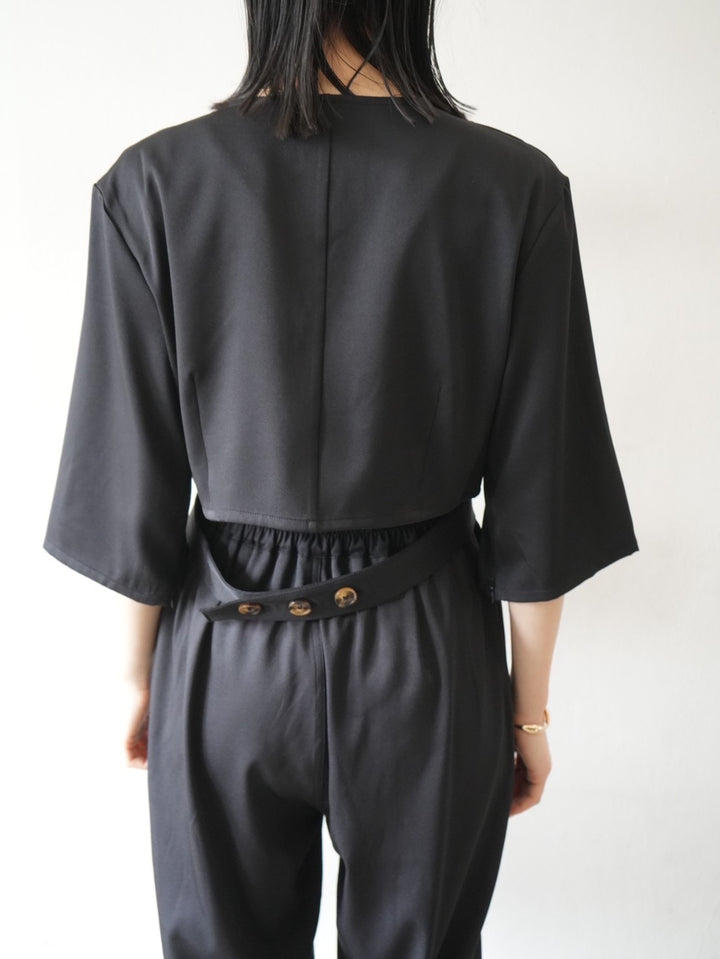 [Pre-order] Half-sleeve design no-collar short jacket/black