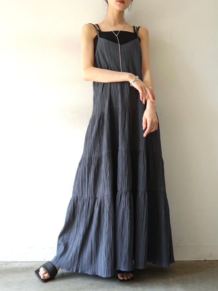 [Pre-order] Wrinkled pleated tiered cami dress/charcoal