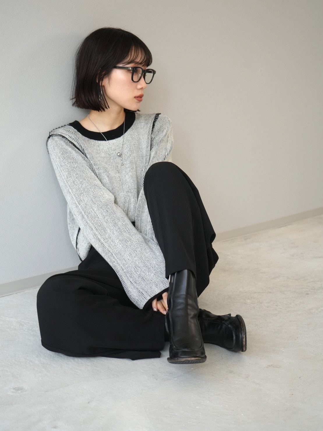 予約]リバーシブル配色リブニットトップス/ブラック – Lumier