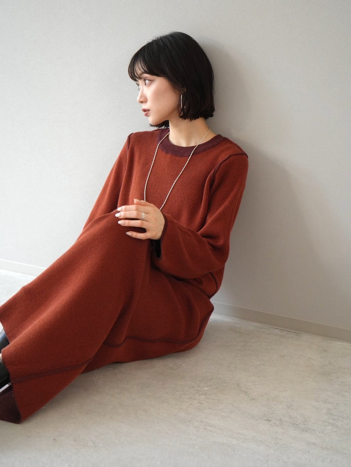 [Pre-order] Reversible color-coordinated ribbed knit top/brown