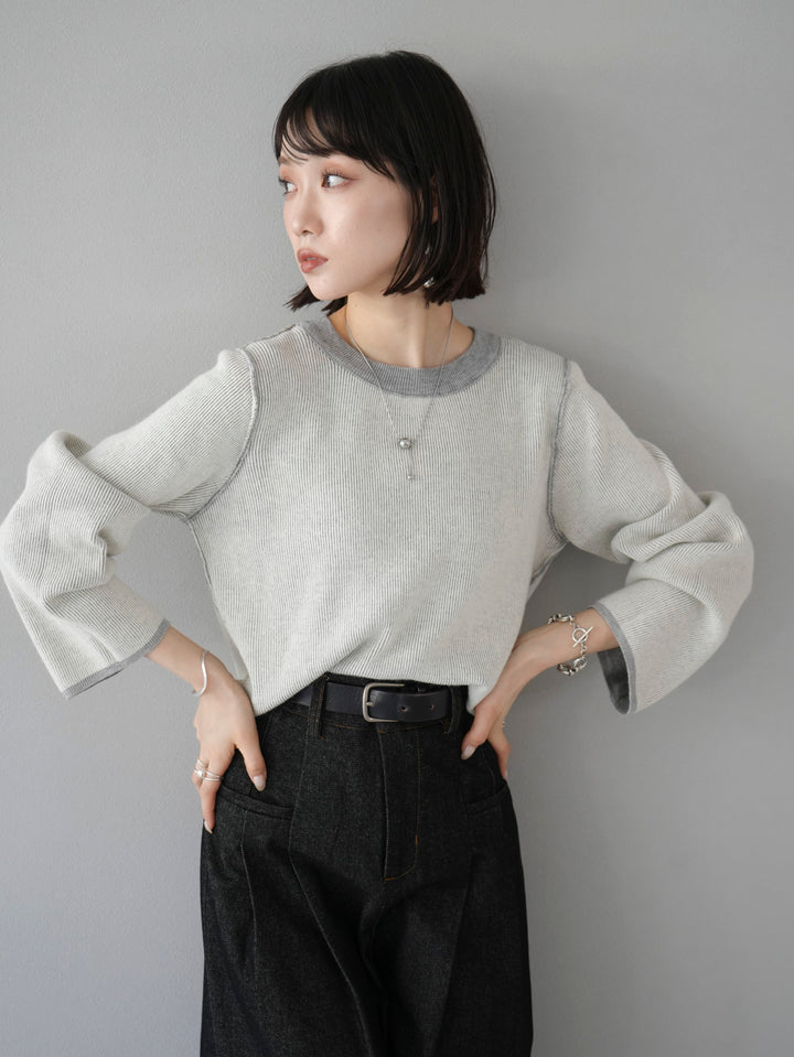 [Pre-order] Reversible color-coordinated ribbed knit top/gray
