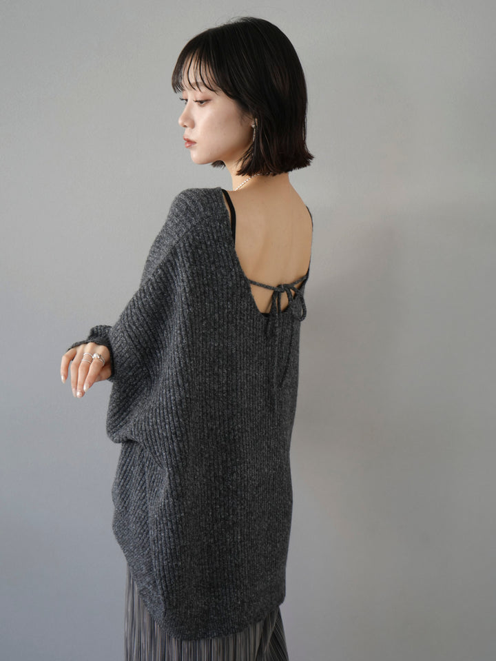[Pre-order] Back open ribbed knit/charcoal
