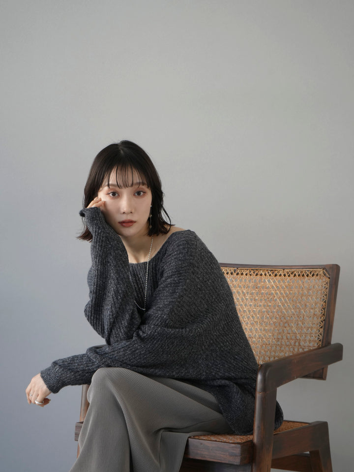 [Pre-order] Back open ribbed knit/charcoal