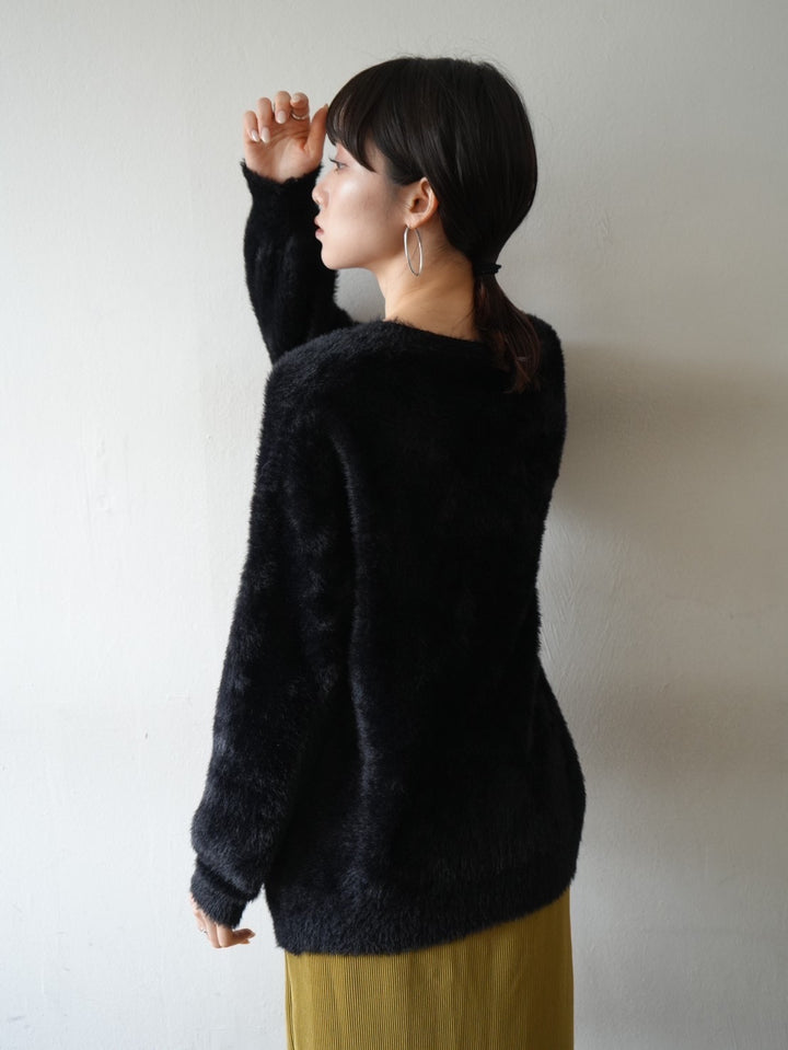 [Pre-order] Pearl button shaggy knit cardigan/black