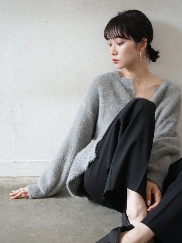 [Pre-order] Pearl button shaggy knit cardigan/gray