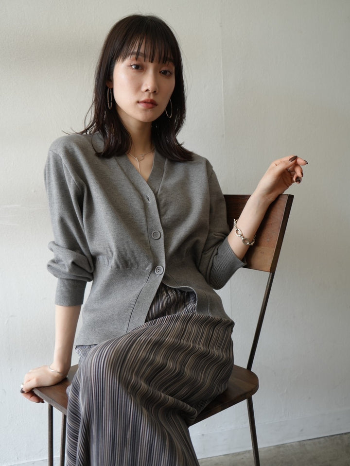Waist-shape knit cardigan/gray