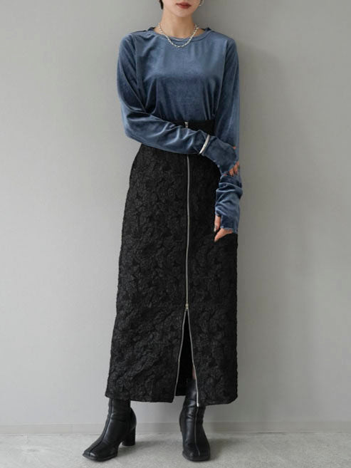 [Pre-order] Front Zip Jacquard Skirt/Black
