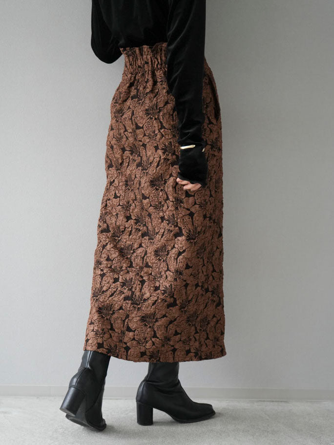 [Pre-order] Front zip jacquard skirt/brown