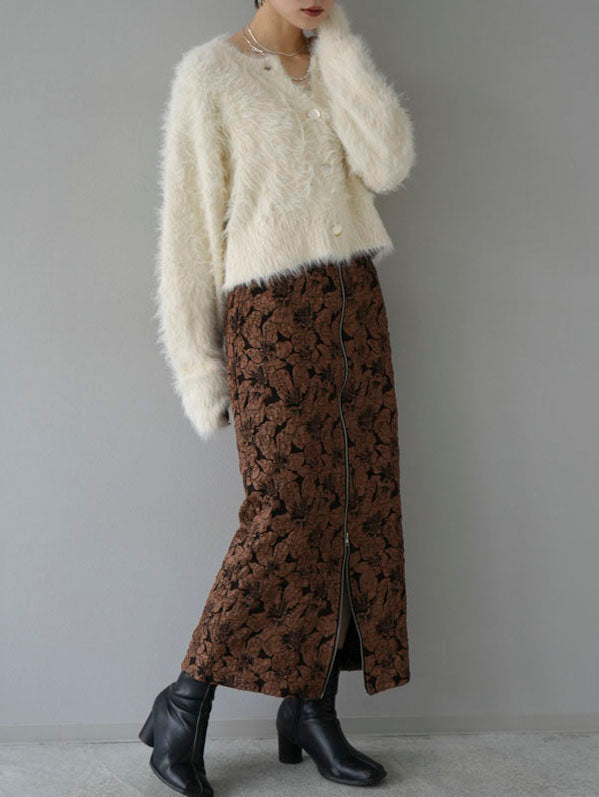 [Pre-order] Front zip jacquard skirt/brown