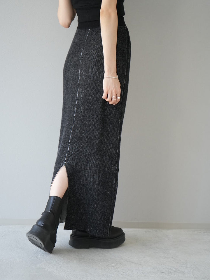 [予約]リバーシブル配色リブニットタイトスカート/ブラック
