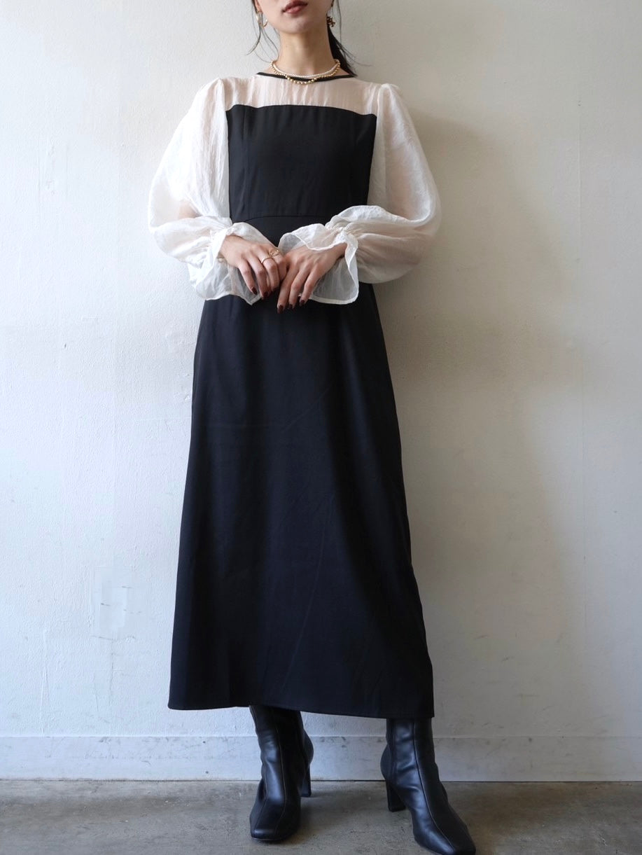 【預訂】薄紗疊層洋裝/黑色