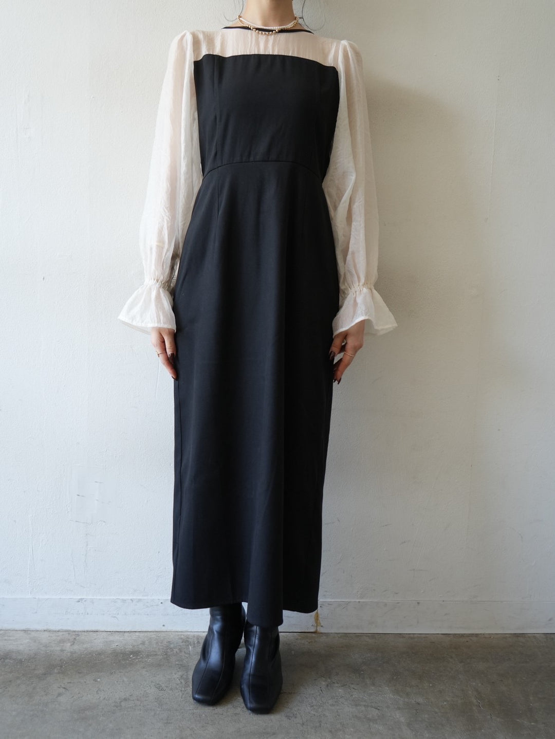 【預訂】薄紗疊層洋裝/黑色