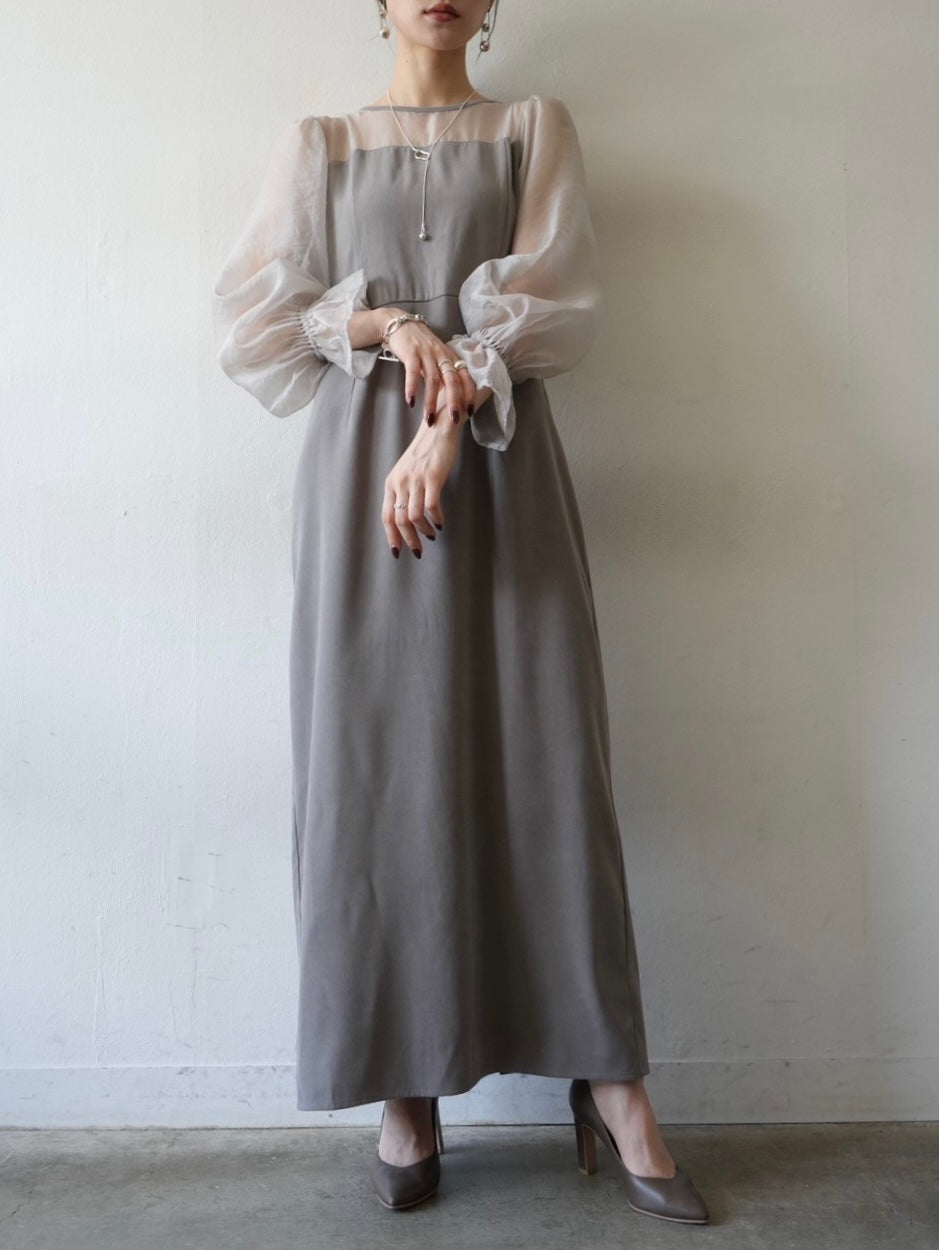 【預訂】薄紗疊層洋裝/灰色