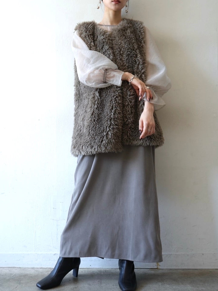【預訂】薄紗疊層洋裝/灰色