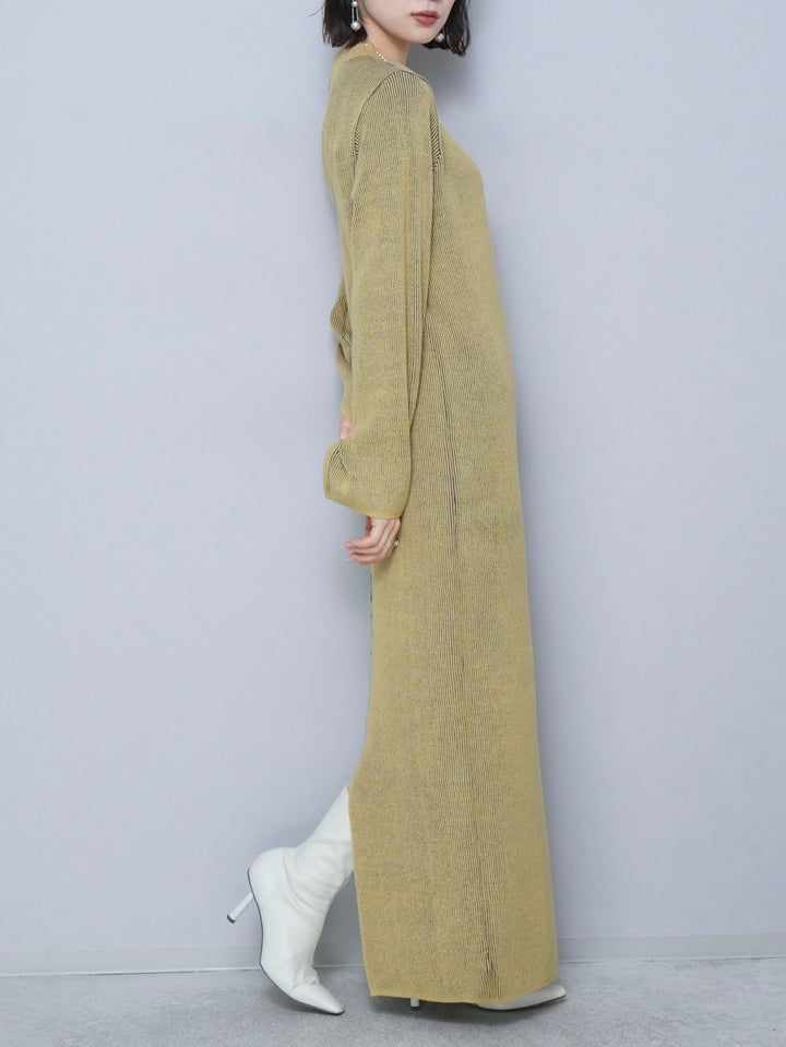 【預訂】雙面配色羅紋針織洋裝/木炭x黃色