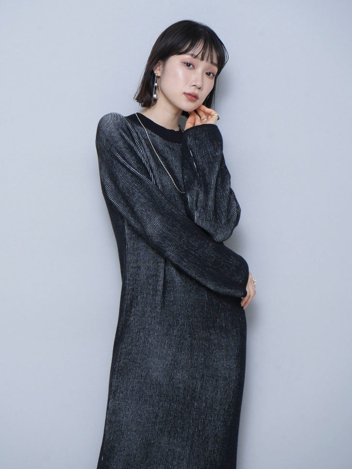 [Pre-order] Reversible color-coordinated ribbed knit dress/off-white x black
