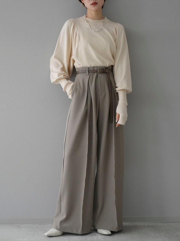 [Pre-order] Design tuck wide pants/beige